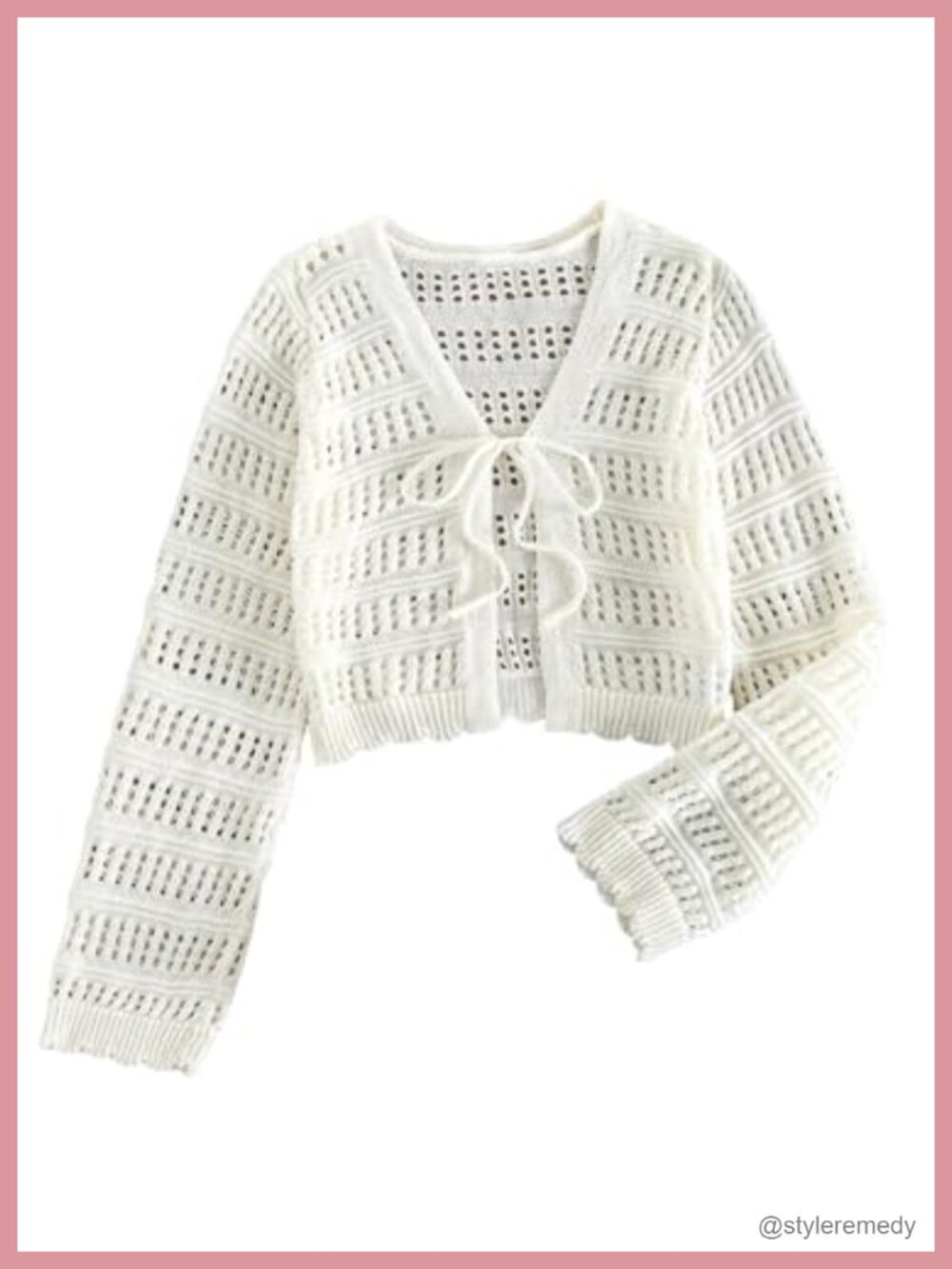 SHENHE Women's Boho Tie Front Crochet Knit Cardigan Crop Top